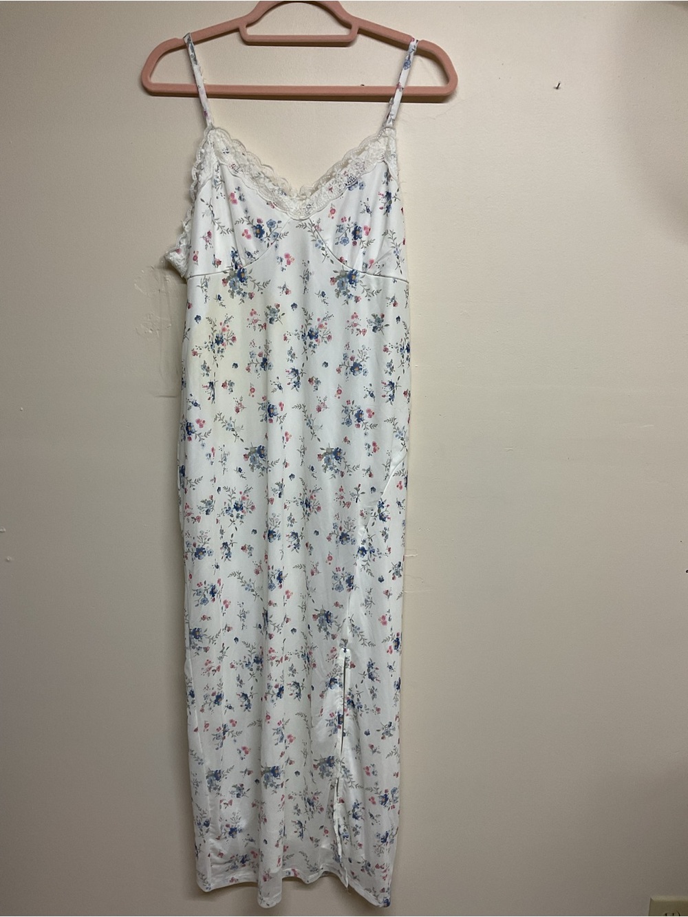 Lace-Trim Floral Slip Nightgown - White
